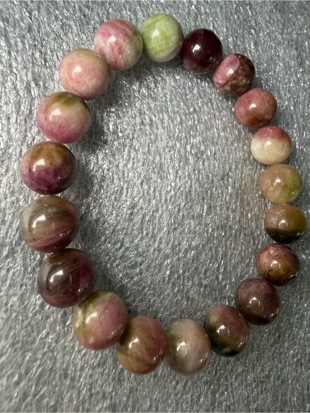 Gorgeous 10MM Multicolor Watermelon Tourmaline Natural Crystal Bracelet